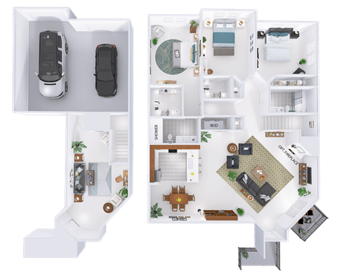 Floor plan for 3 beds, 2 baths, 2163 sqft
